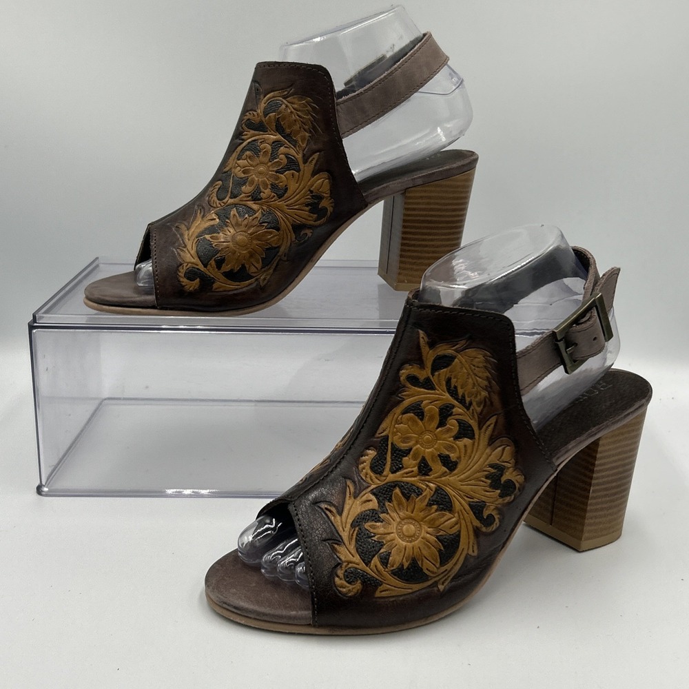 Women's Roper Mika Tooled 0pen Toe Heels Cowgirl Boho Rodeo NFR Size 7.5